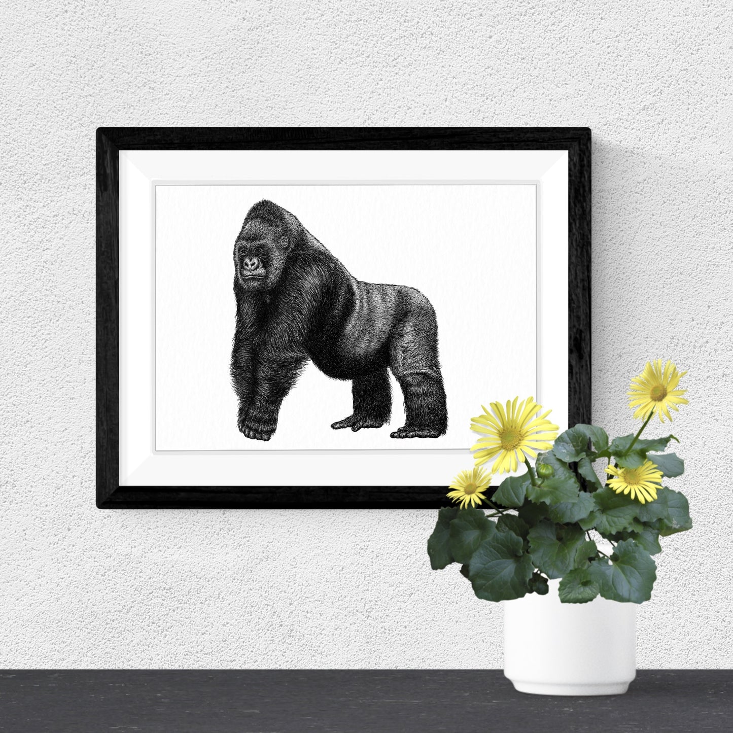 Silverback Gorilla Art Print - White