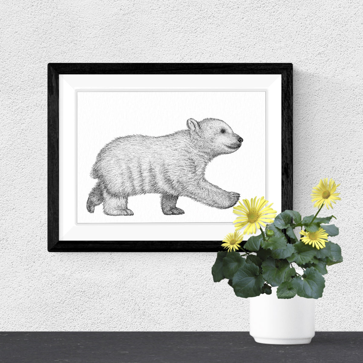 Polar Bear Cub Art Print - White