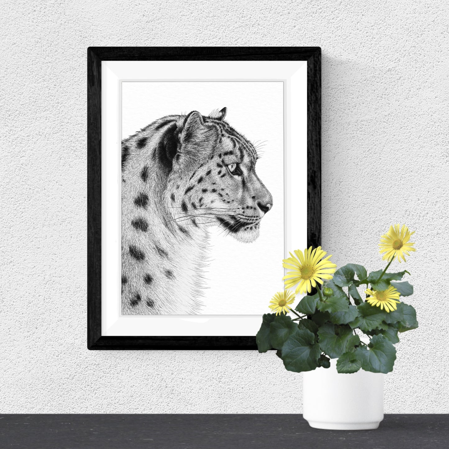 Snow Leopard Art Print - White