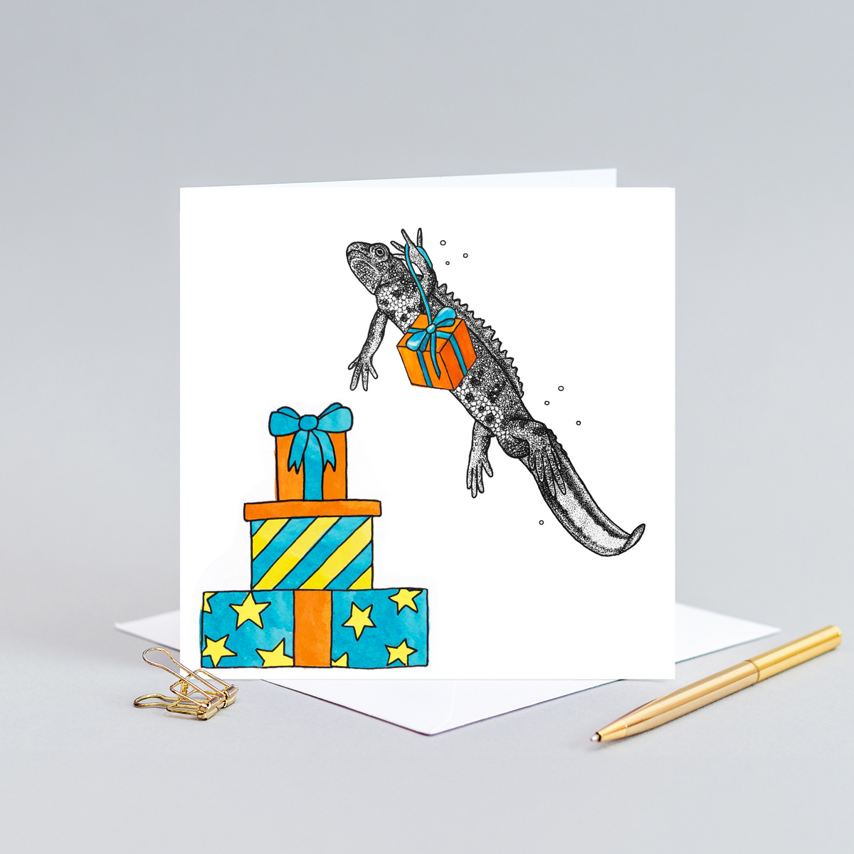Great crested newt Birthday card