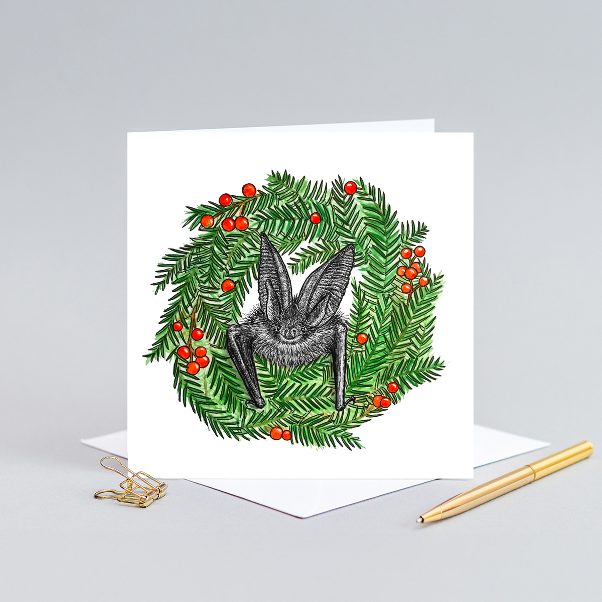 Brown long-eared bat Christmas card
