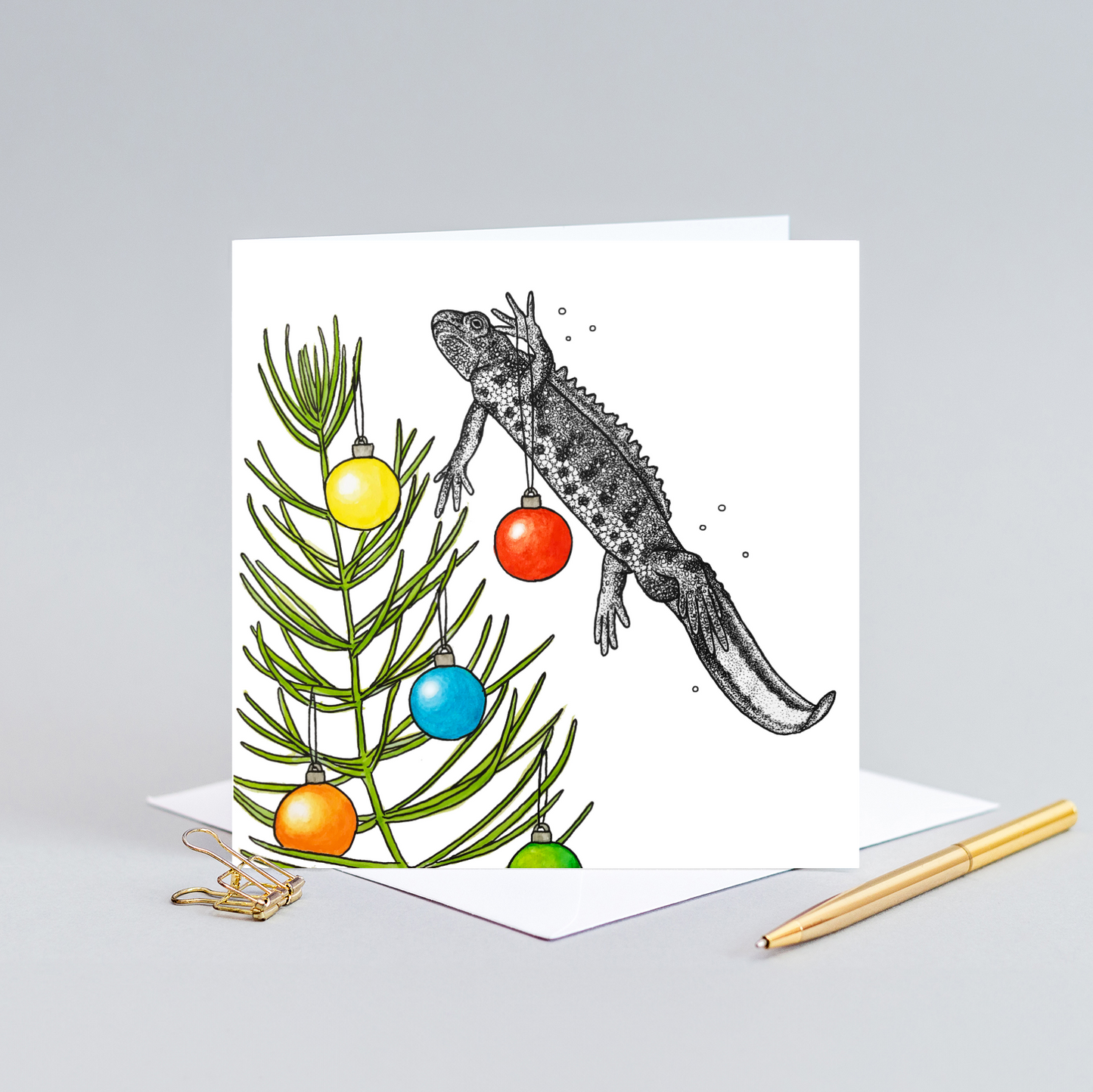 Great crested newt Christmas card
