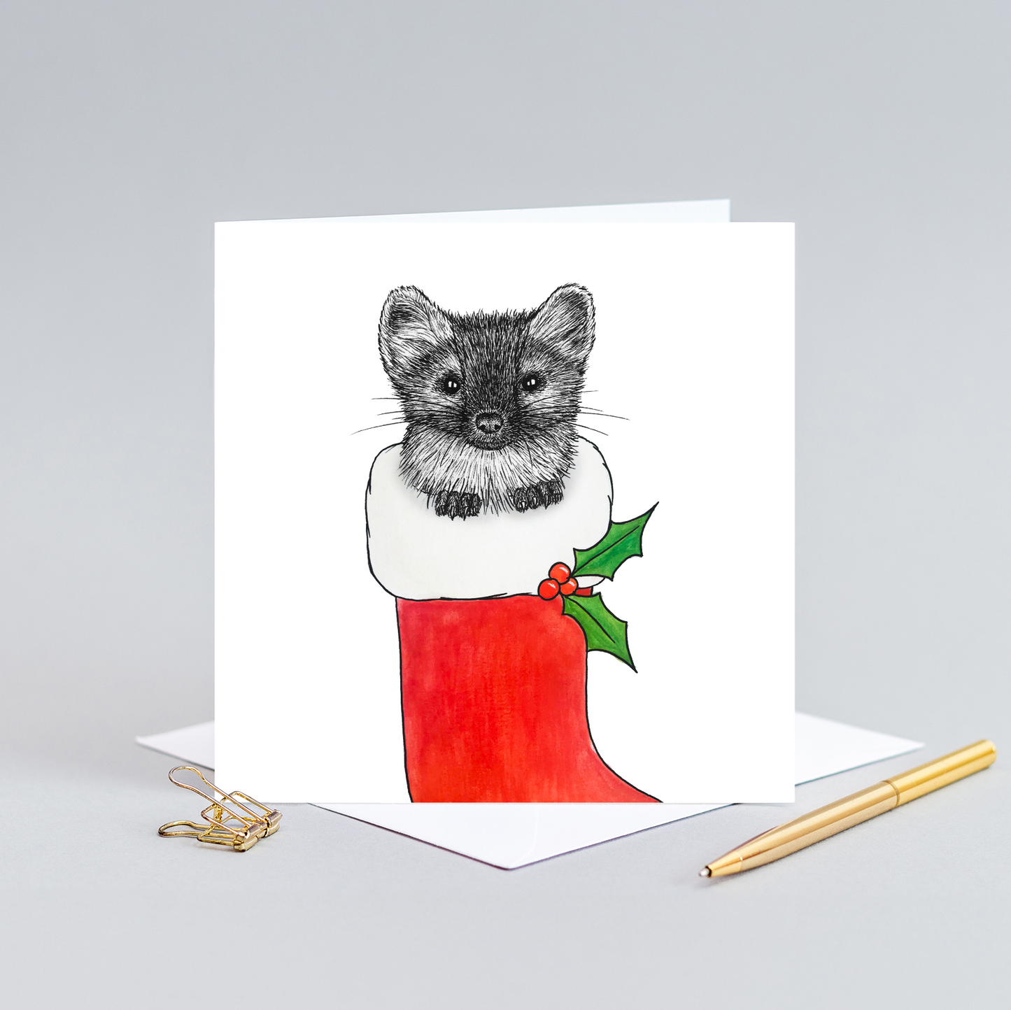 Pine marten Christmas card