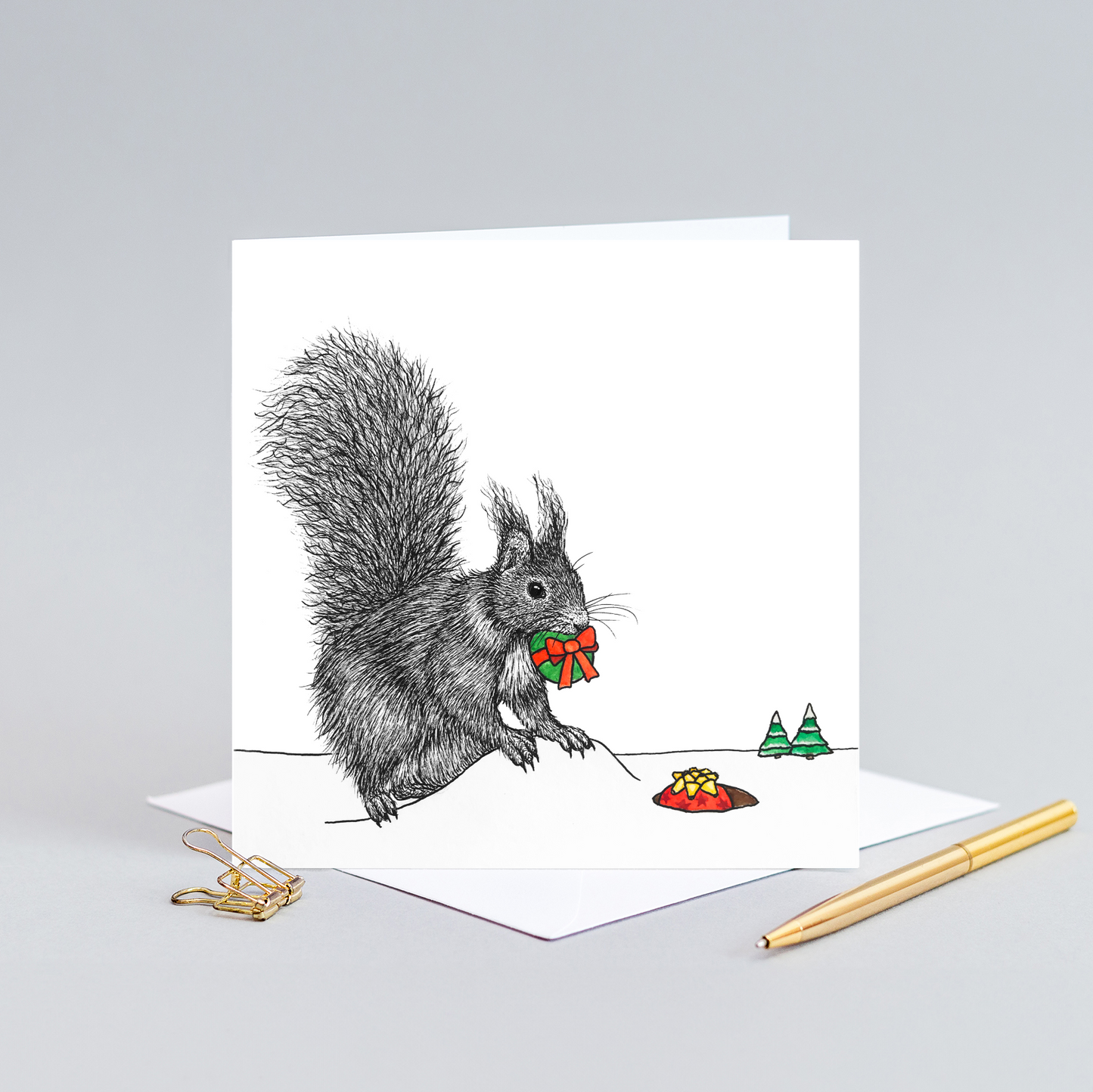Red squirrel Christmas card