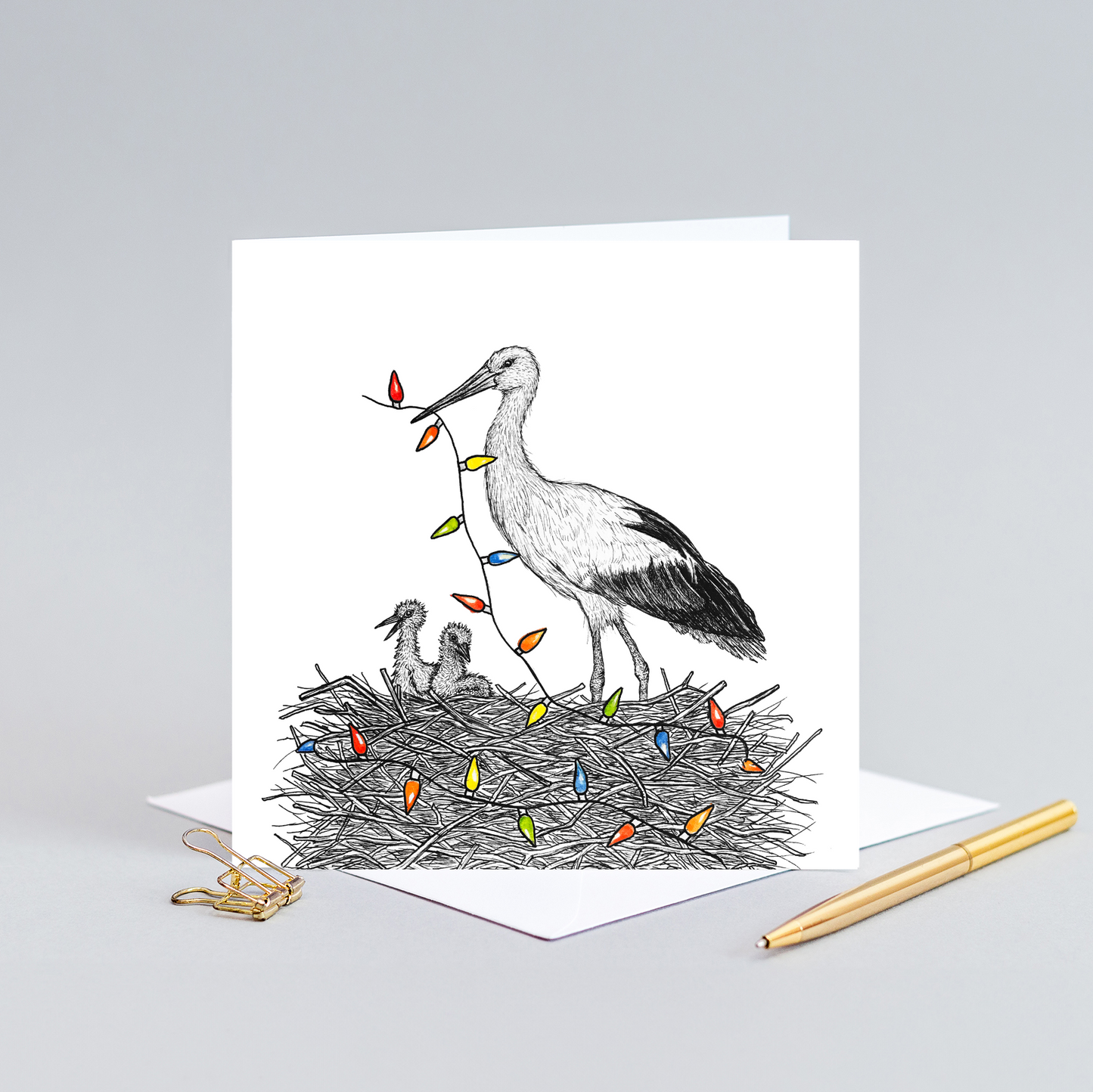 White stork Christmas card