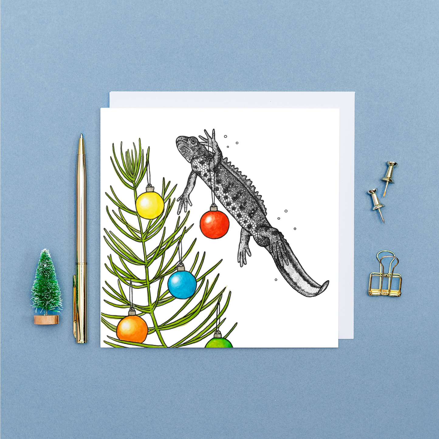 Great crested newt Christmas card