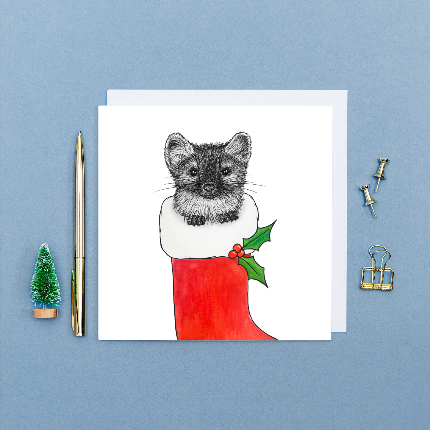 Pine marten Christmas card