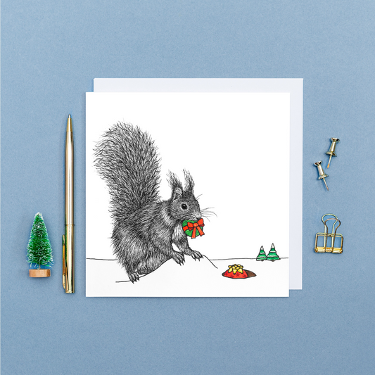 Red squirrel Christmas card