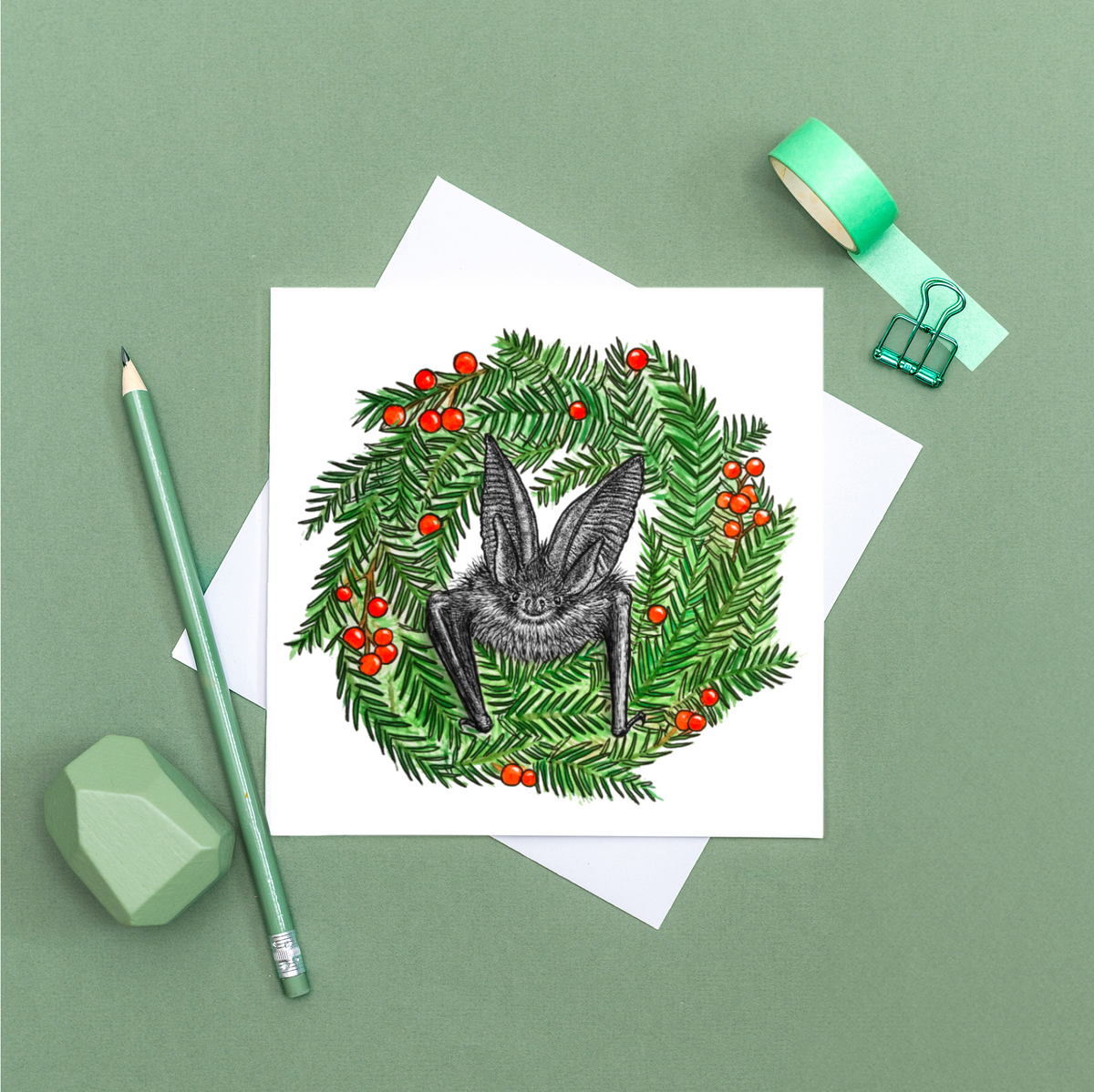 Brown long-eared bat Christmas card