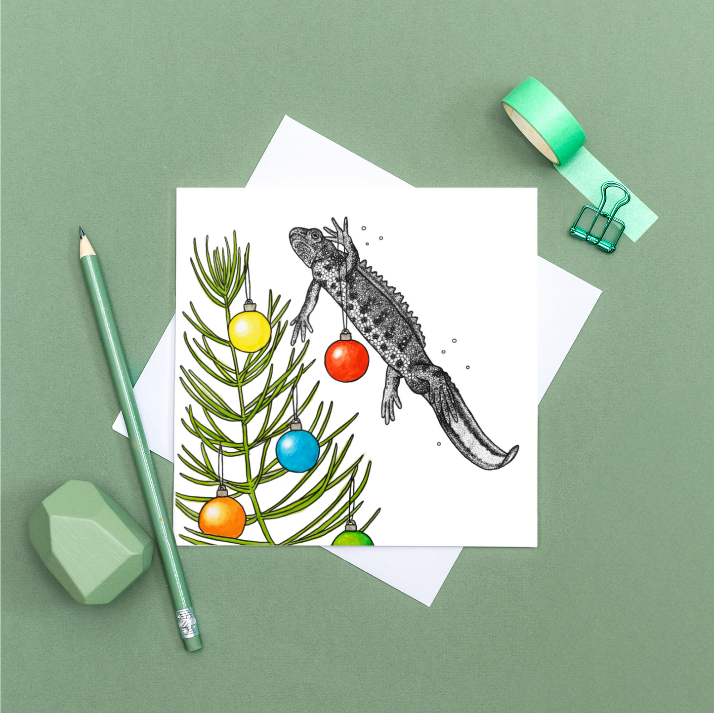 Great crested newt Christmas card