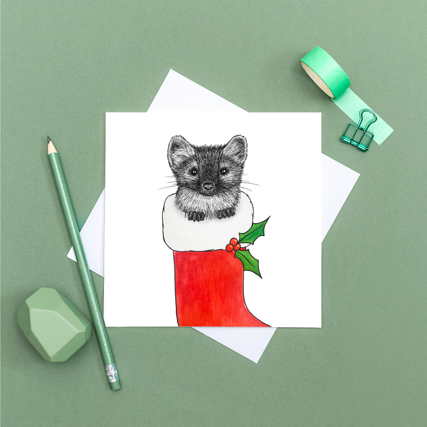 Pine marten Christmas card