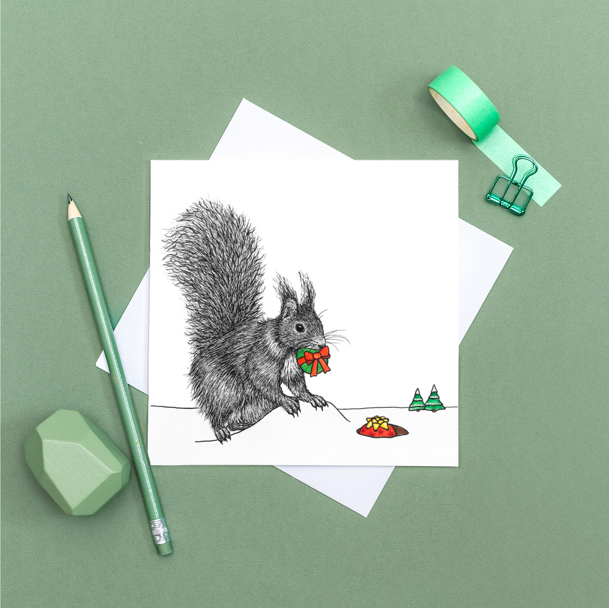 Red squirrel Christmas card