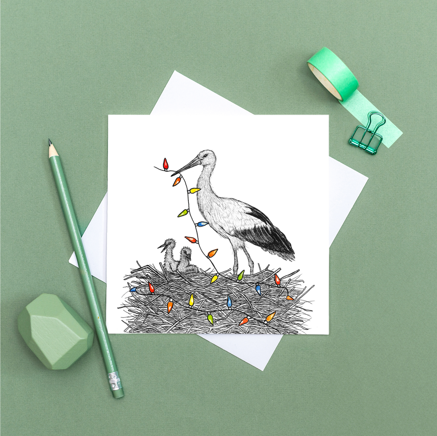 White stork Christmas card