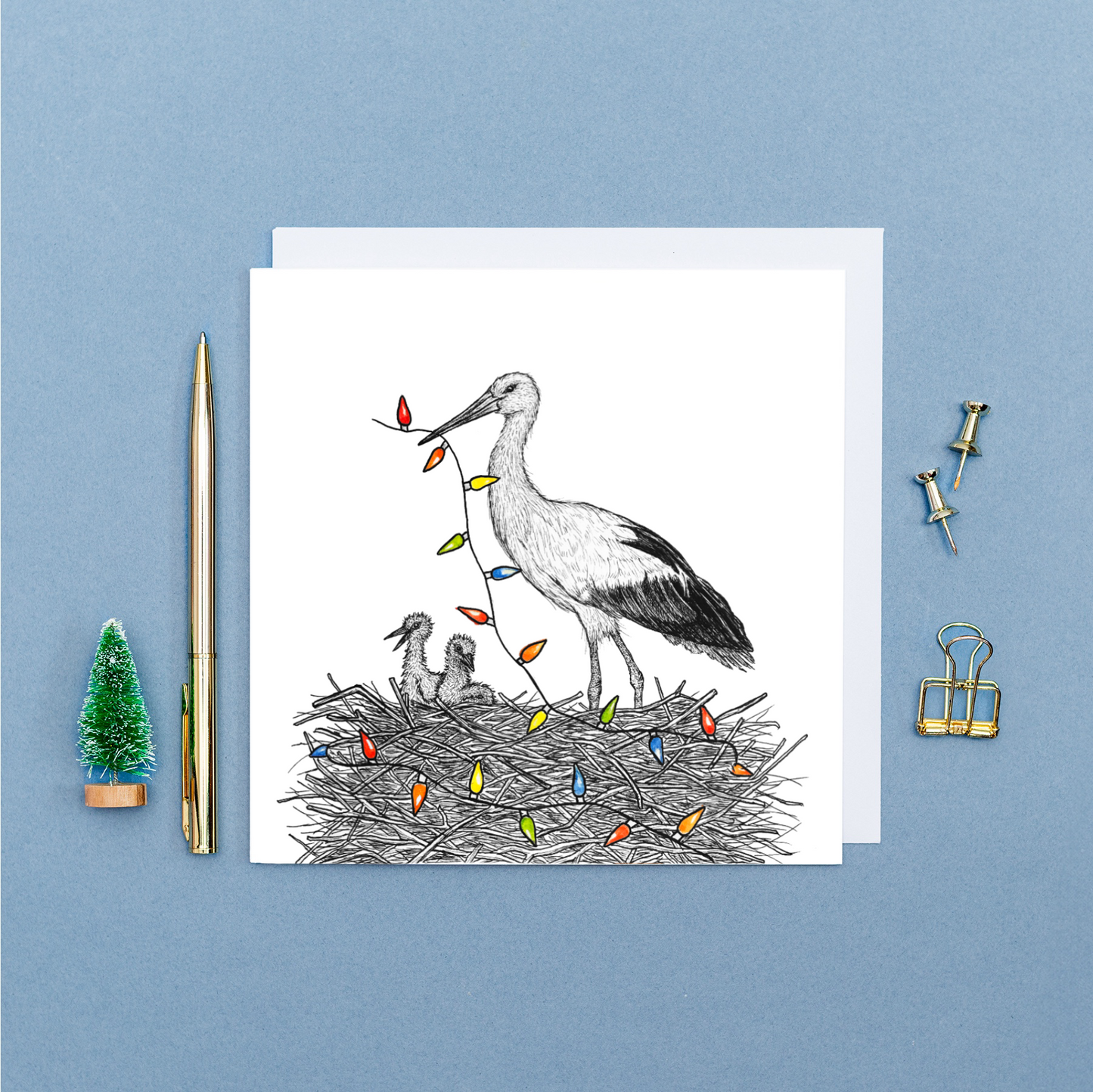 White stork Christmas card