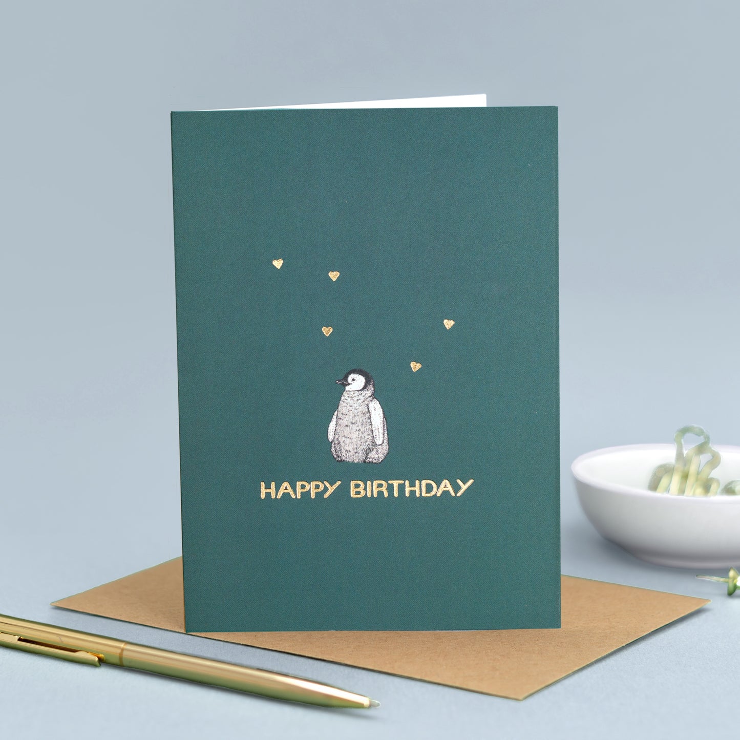 Luxury penguin birthday card