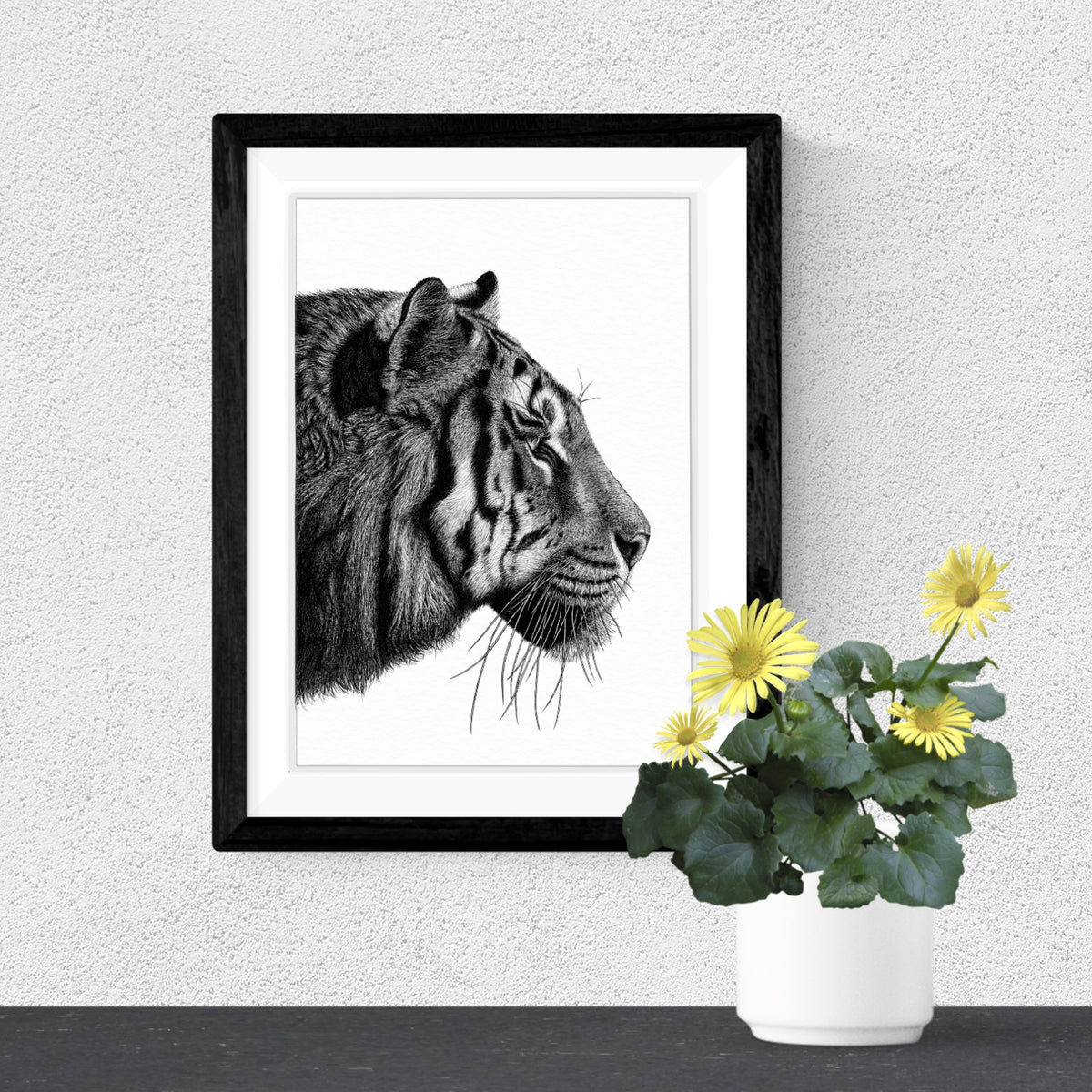 Tiger Art Print - White