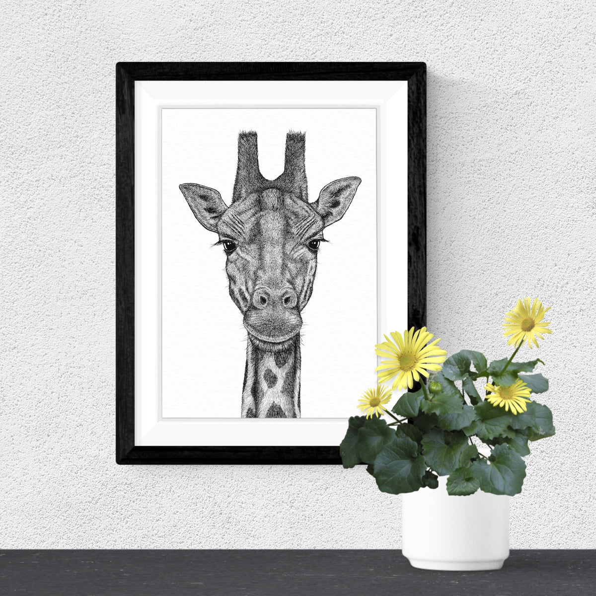 Giraffe Art Print - White