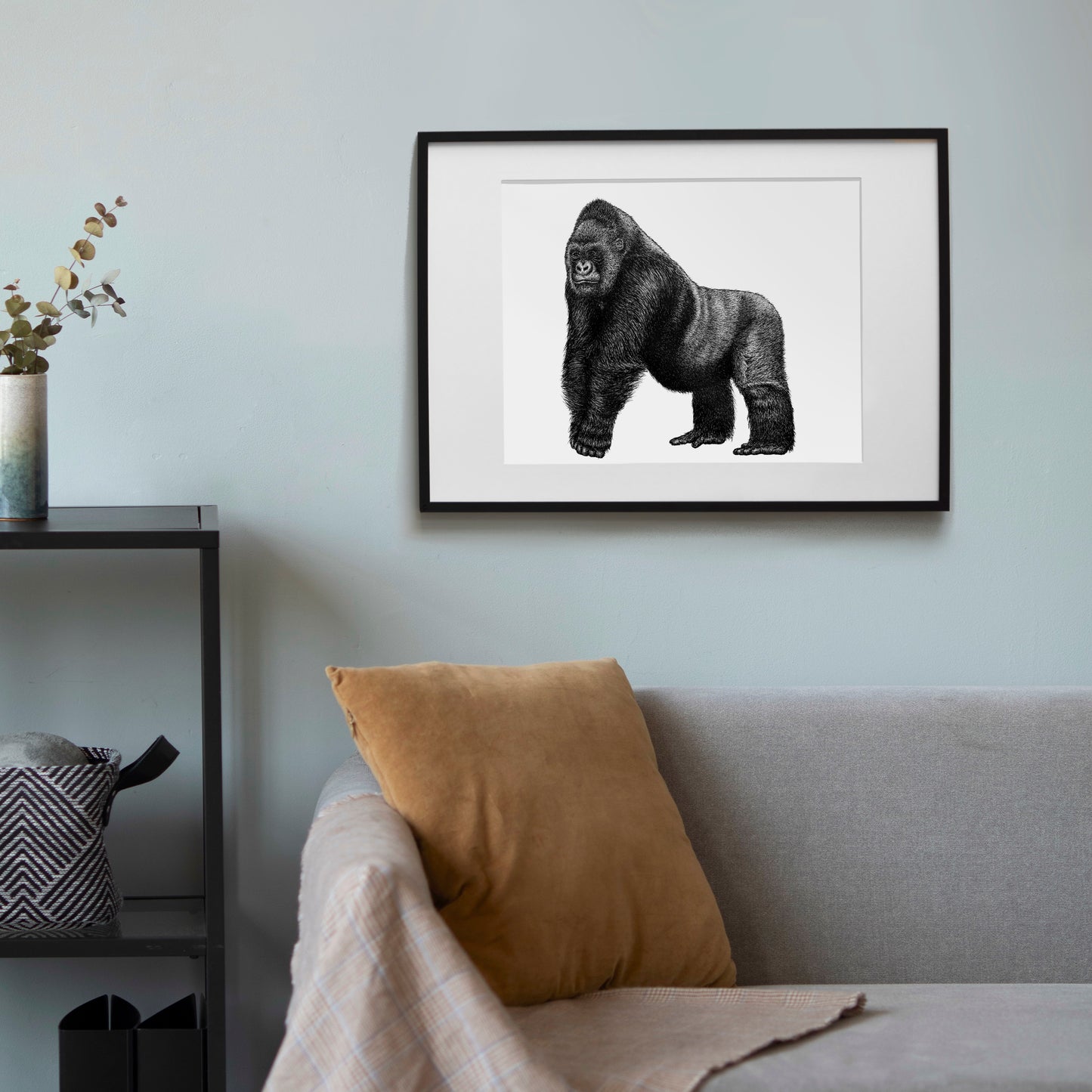 Silverback Gorilla Art Print - White