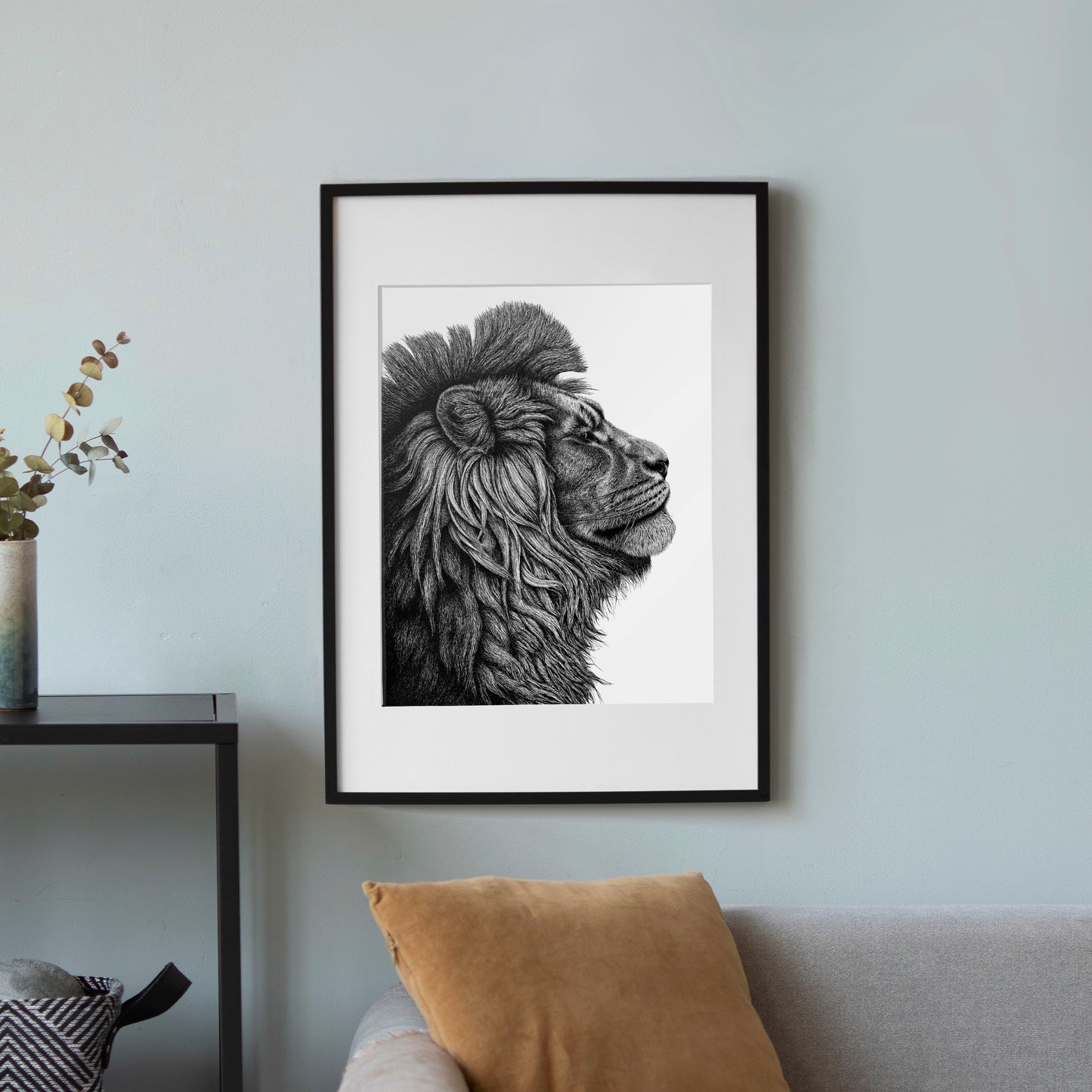 African Lion Art Print - White