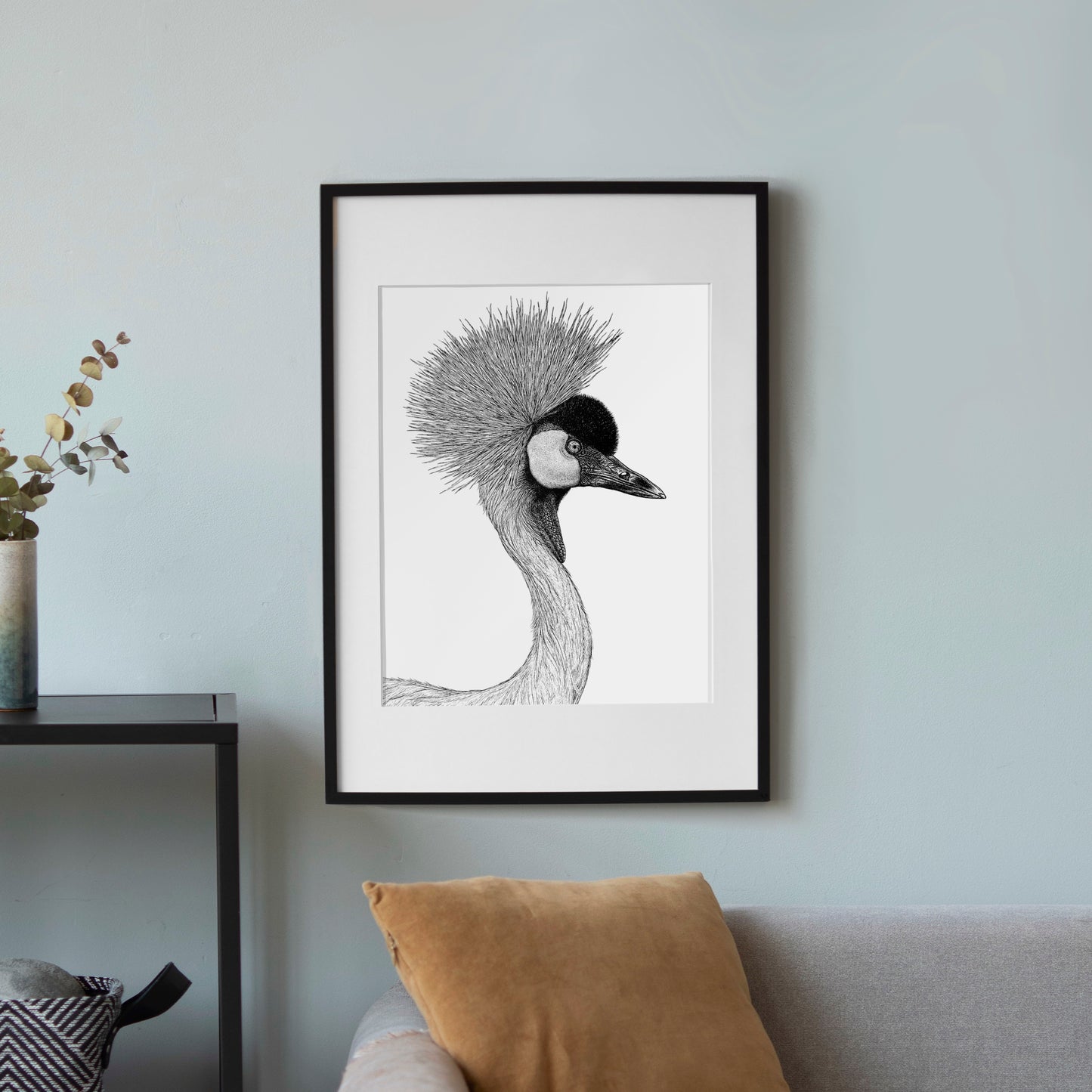 Grey Crowned Crane Art Print - White