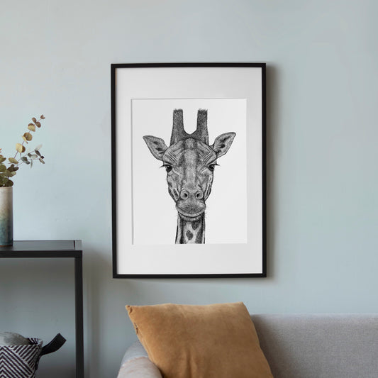 Giraffe Art Print - White