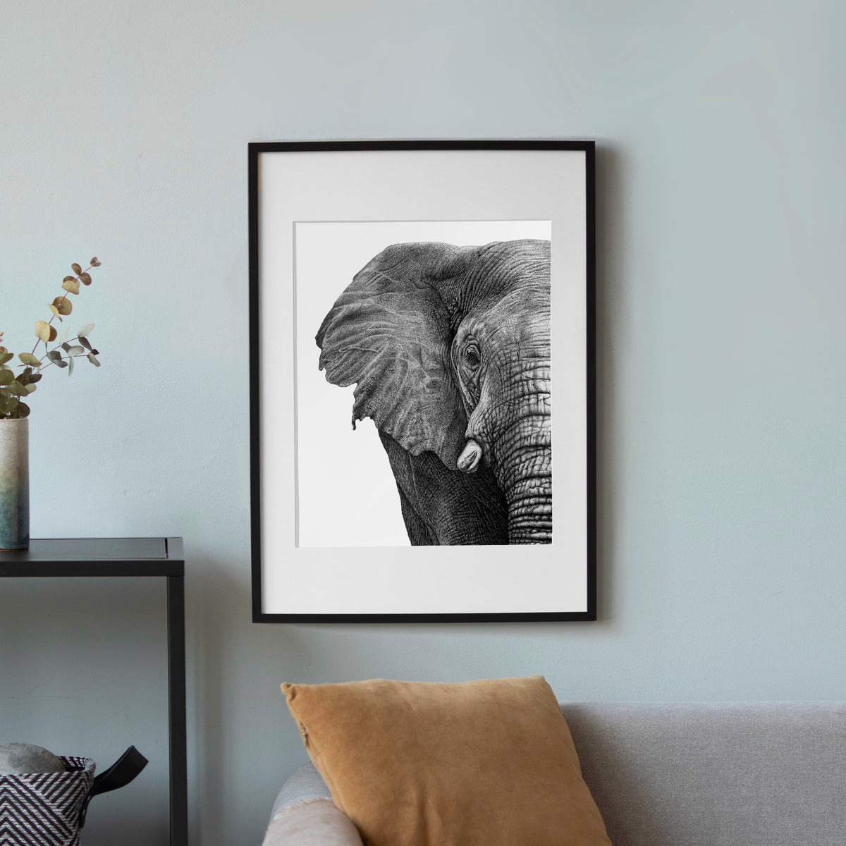 African Elephant Art Print - White