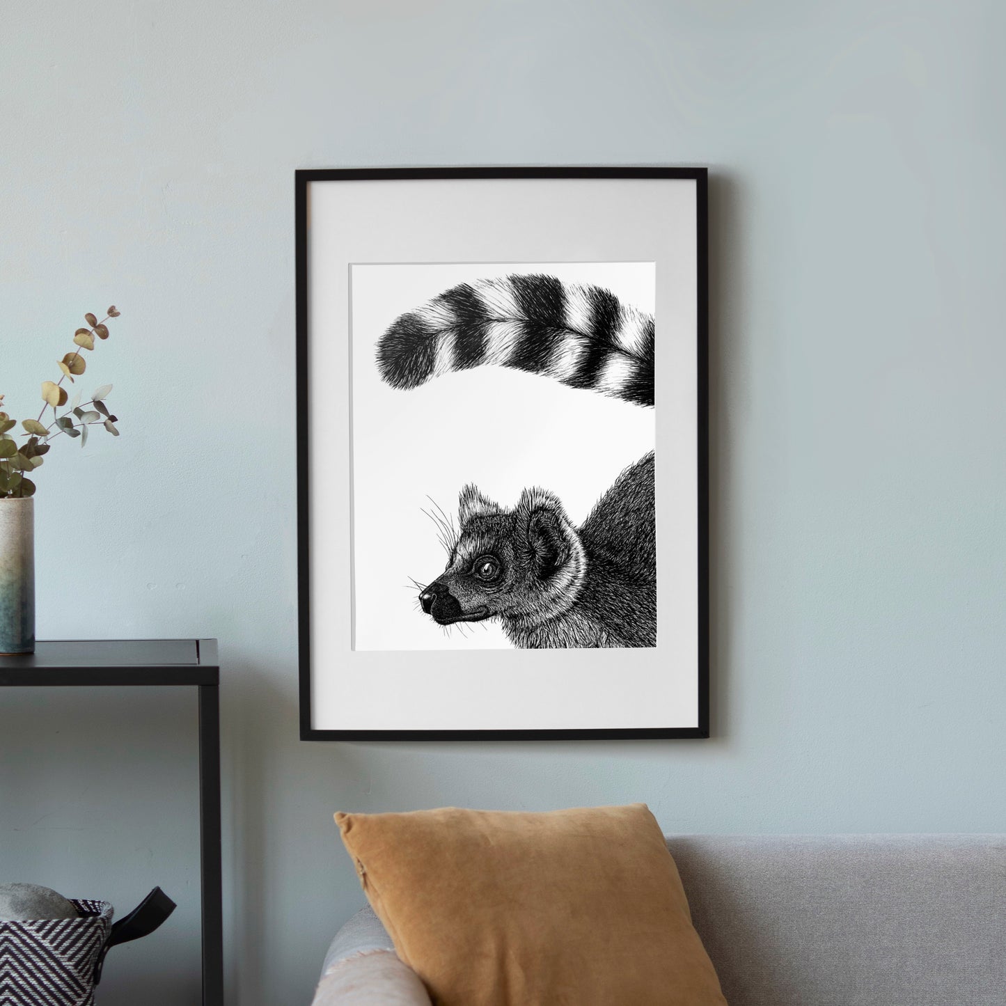Ring-Tailed Lemur Art Print - White