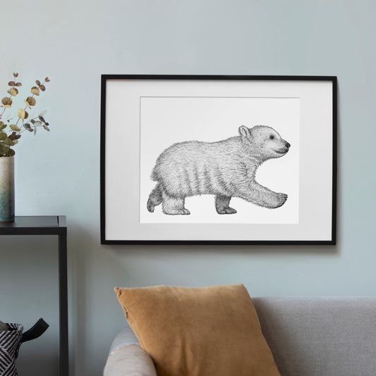 Polar Bear Cub Art Print - White