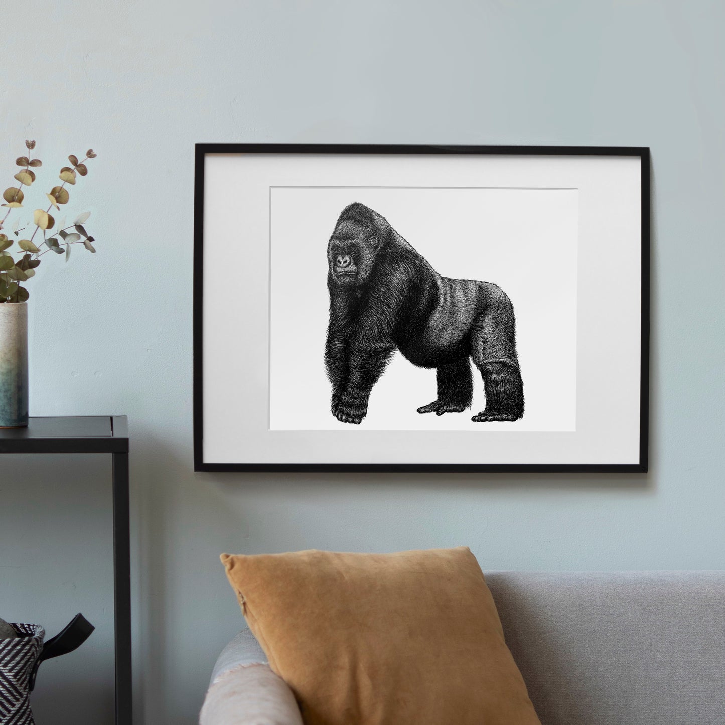 Silverback Gorilla Art Print - White