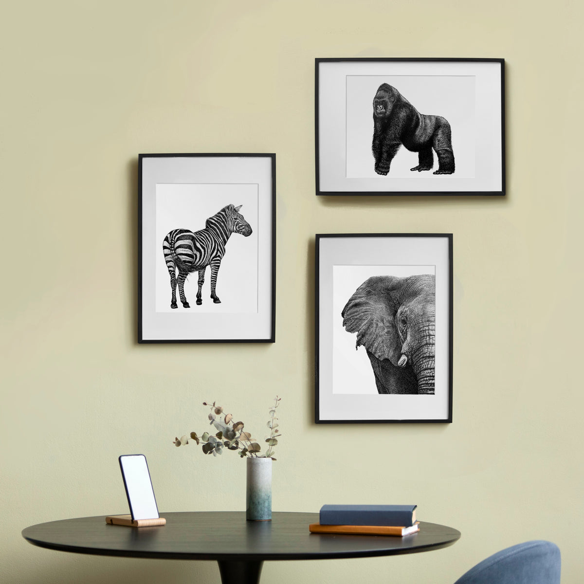 African Elephant Art Print - White