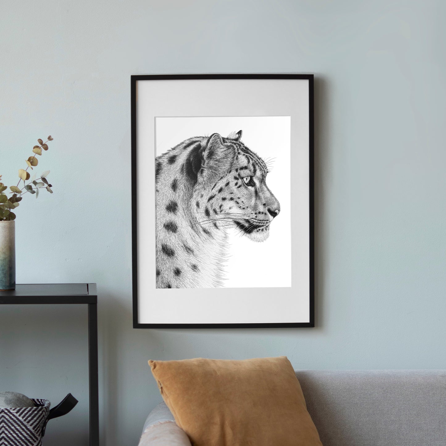 Snow Leopard Art Print - White