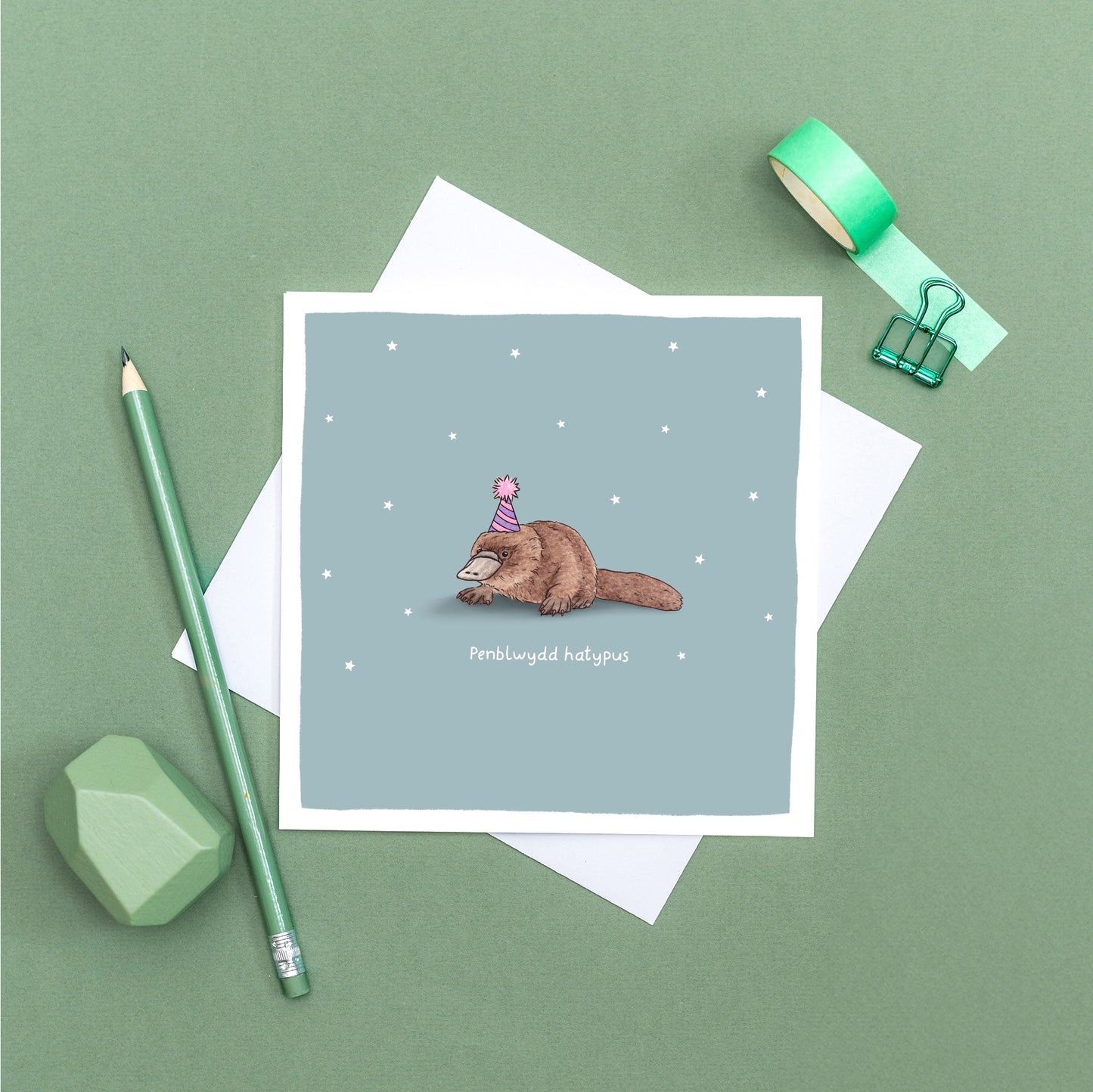 Penblwydd Hatypus Welsh Birthday Pun Card