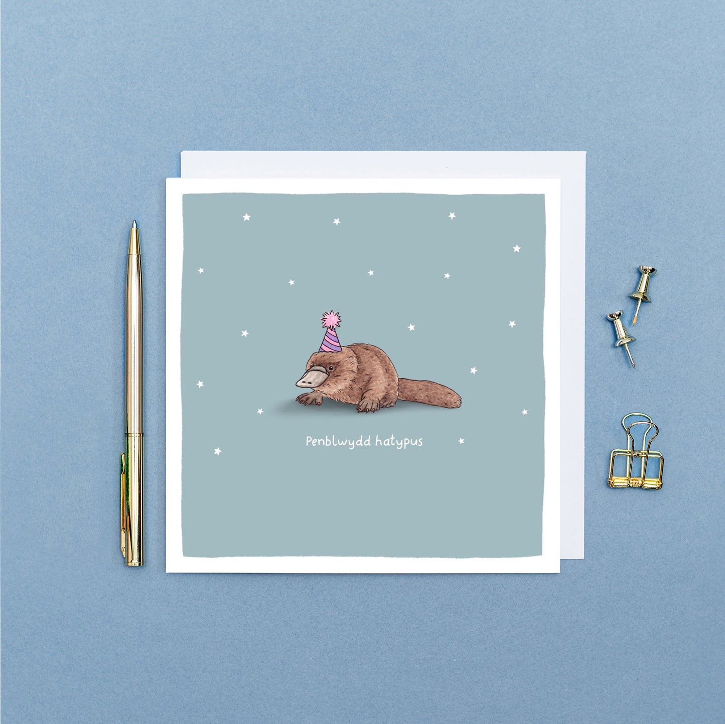 Penblwydd Hatypus Welsh Birthday Pun Card