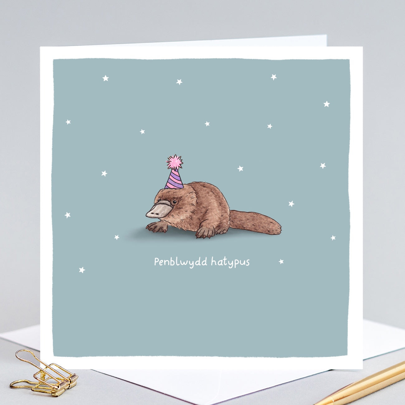 Penblwydd Hatypus Welsh Birthday Pun Card