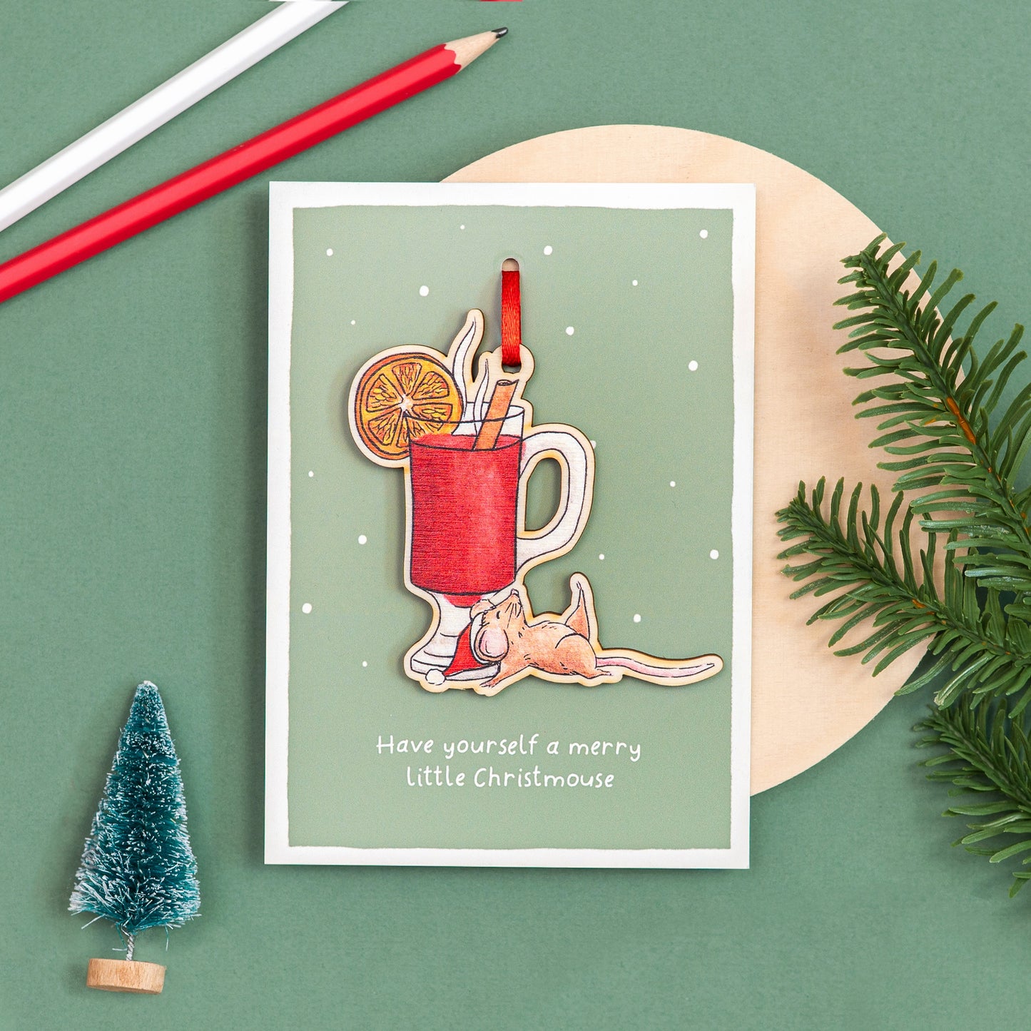 Wooden Mouse Christmas Decoration