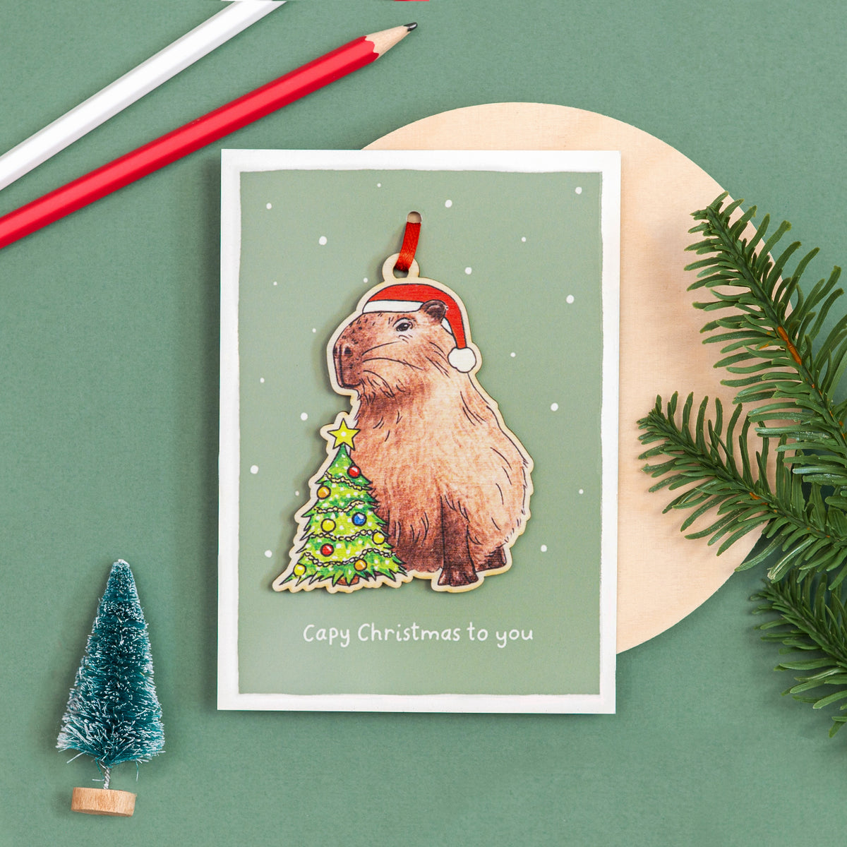 Wooden Capybara Christmas Decoration
