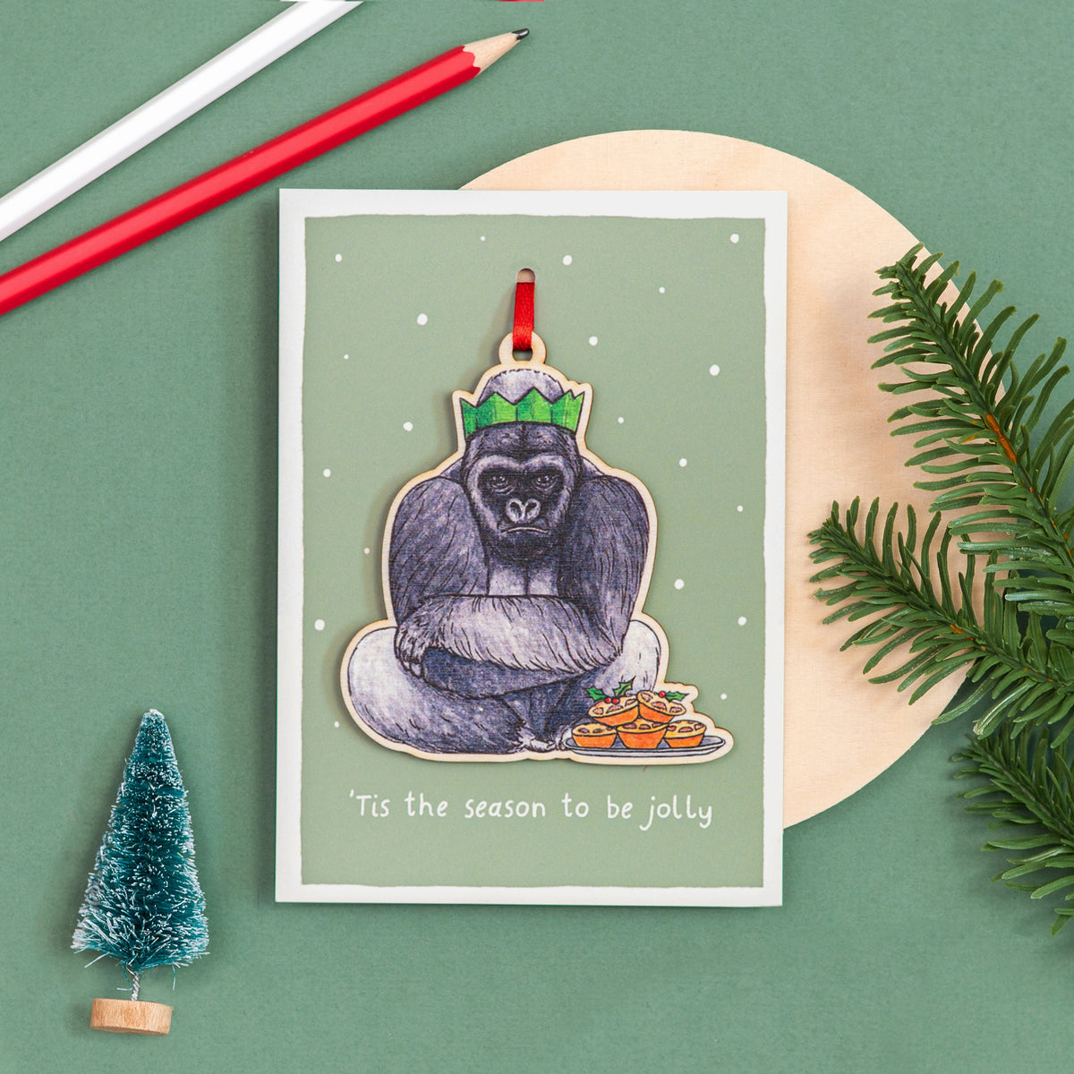 Wooden Gorilla Christmas Decoration