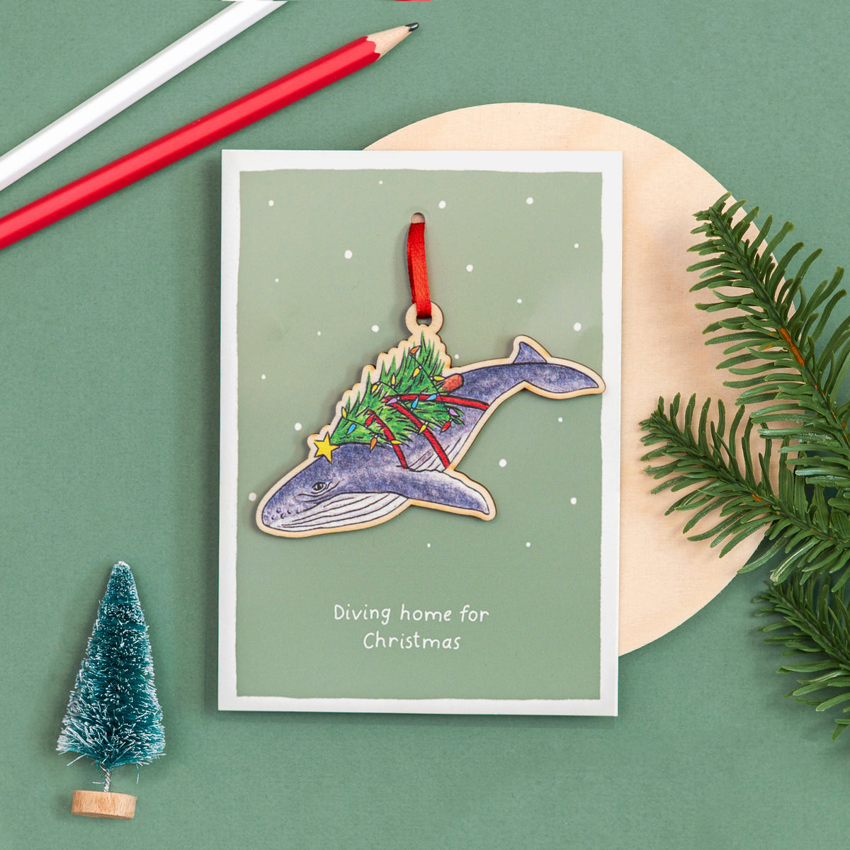 Wooden Whale Christmas Decoration