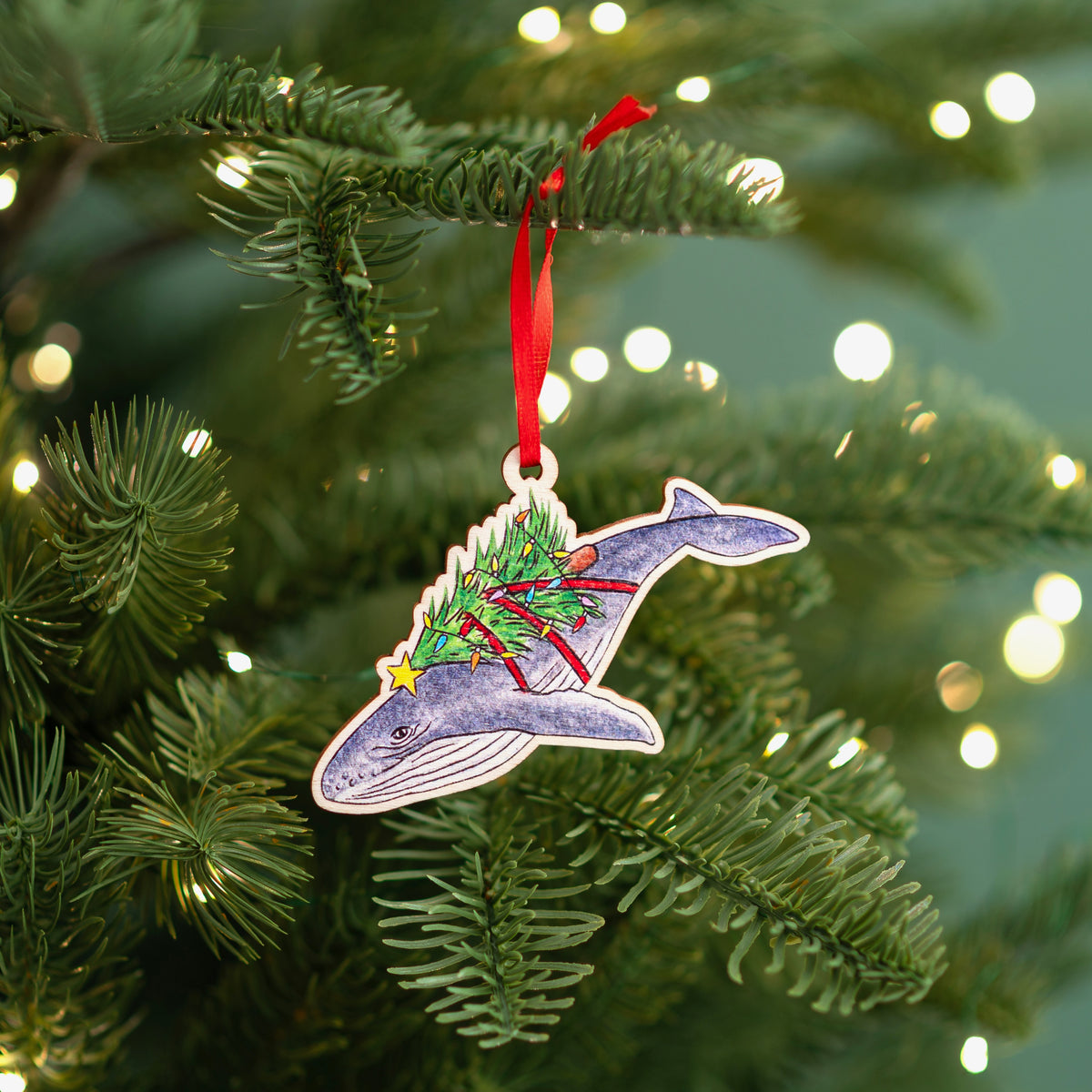 Wooden Whale Christmas Decoration