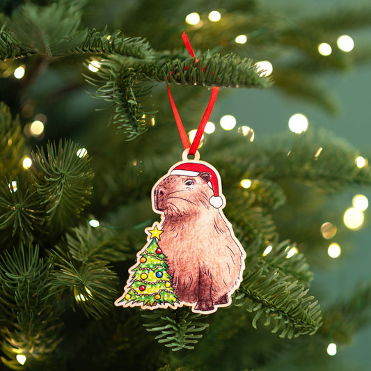 Wooden Capybara Christmas Decoration