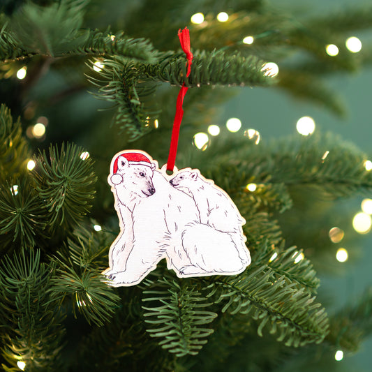 Wooden Polar Bear Christmas Decoration