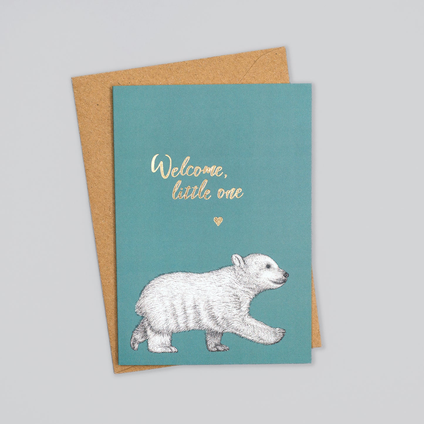 Gold detail polar bear new baby card